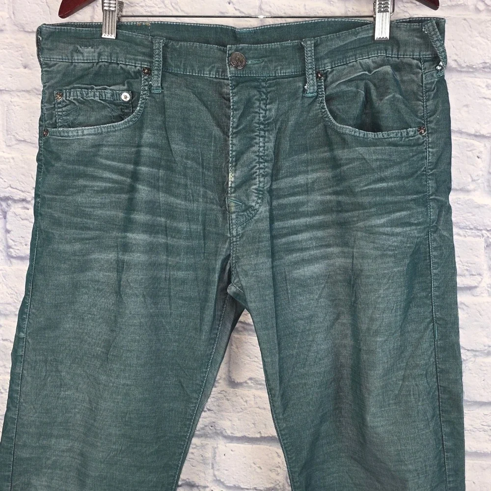 True Religion Bobby Mens Straight Leg Corduroy Pants Teal‎ Blue Green Size 36X33